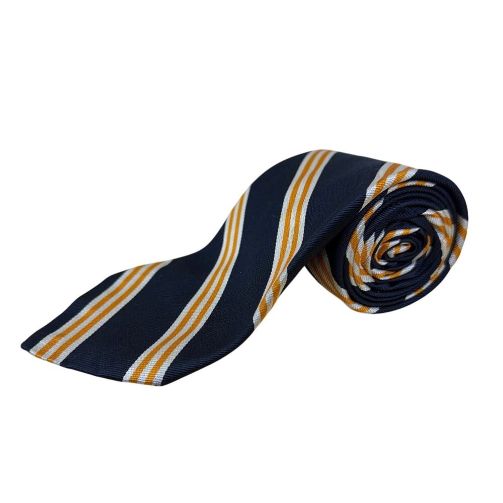 Vintage Brooks Brothers Navy Silk/Polyester Striped Tie Blue/Gold